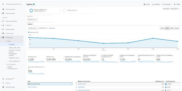 Raport konwersji w panelu Google Analytics