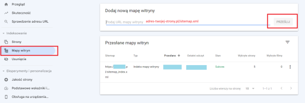 Panek GSC: Umieszczenie mapy witryny