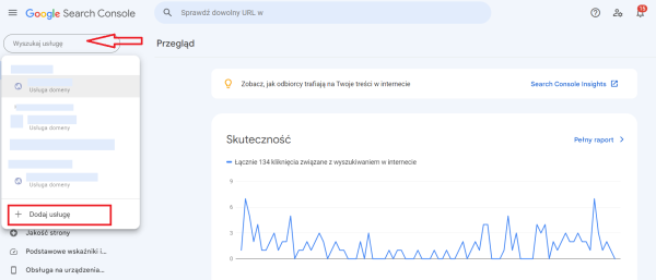 Dodawanie usługi w panelu Google Search Console