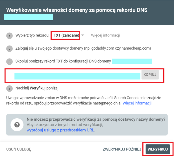Weryfikowanie własności domeny - DNS