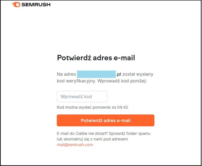 Drugi etap rejestracji Semrush.