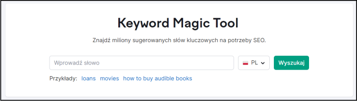 Panel Semrush: Wyszukiwarka słów kluczowych