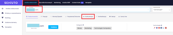 Panel Senuto: Wyszukiwarka konkurencyjnych firm.