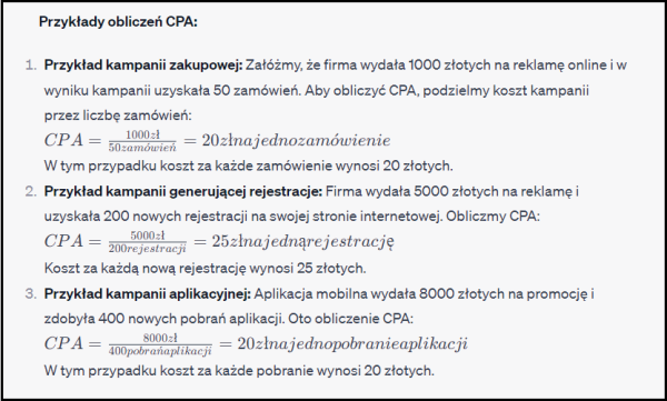 Przykłady obliczeń CPA