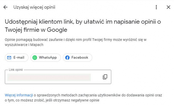 Udostępnij link do opinii klientom - GMF