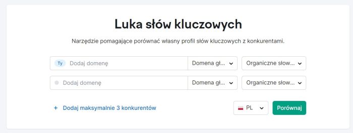 Panel Semrush: Wyszukiwarka brakujących słów kluczowych