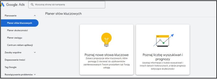 Planer słów kluczowych Google.